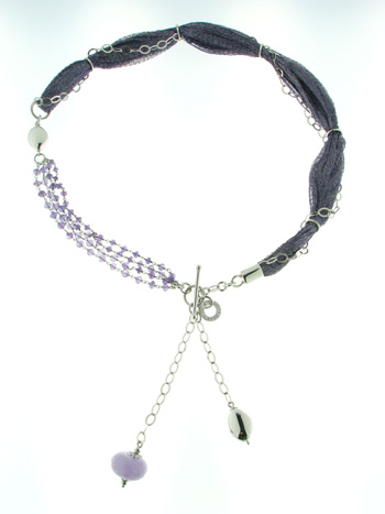 Sterling silver lavender toned woven necklace with amethyst